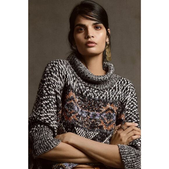 Anthropologie Pilcro Magda Knit Poncho Sweater Boho Fringe Size Medium / Large - Picture 4 of 11